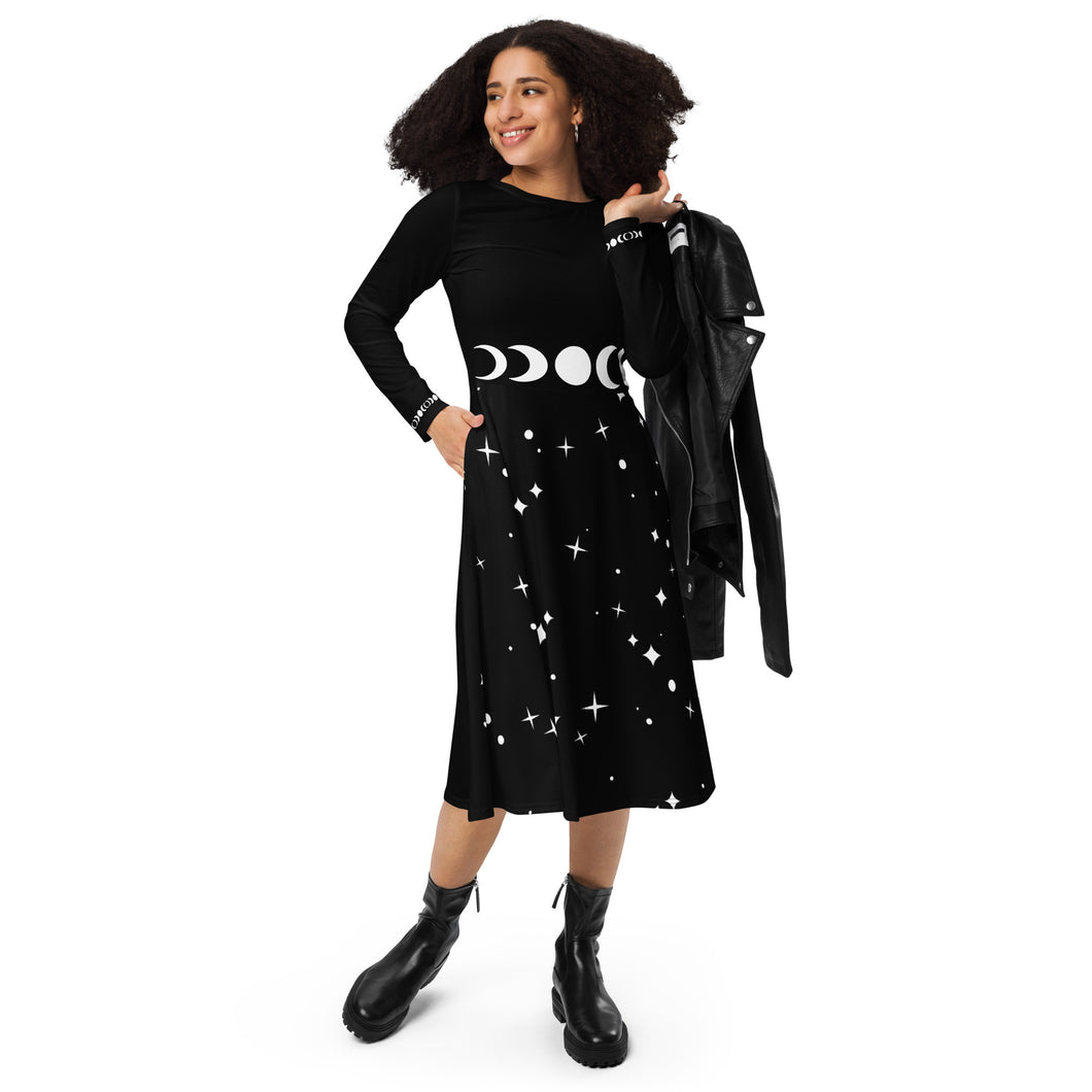 Moon's and Stars long sleeve midi dress