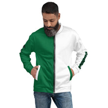 Load image into Gallery viewer, Evolution two tone Unisex Bomber Jacket Green &amp; White
