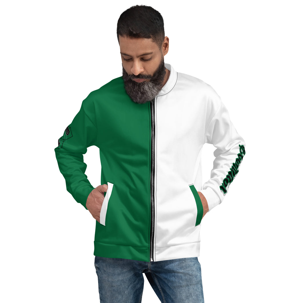 Evolution two tone Unisex Bomber Jacket Green & White