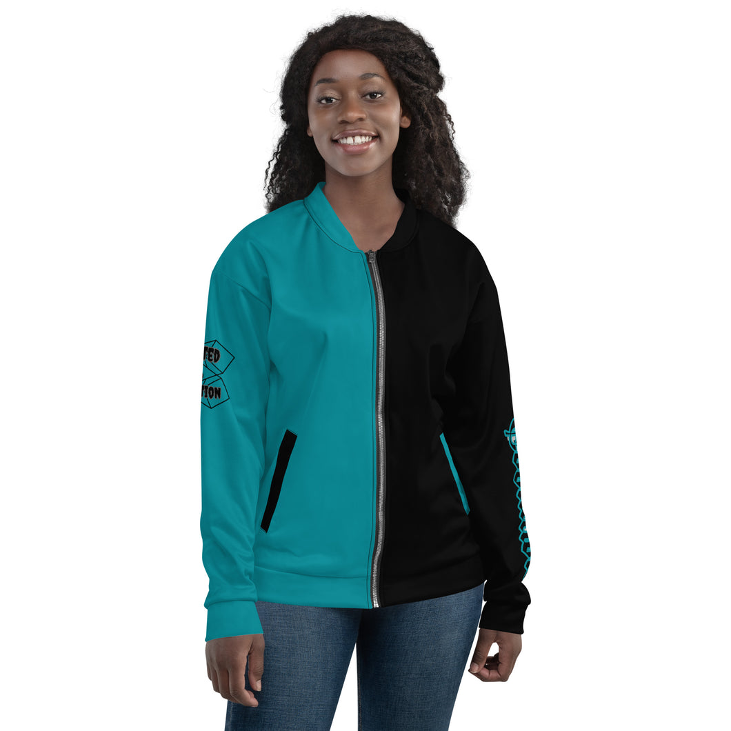 Evolution two tone Unisex Bomber Jacket Turquoise